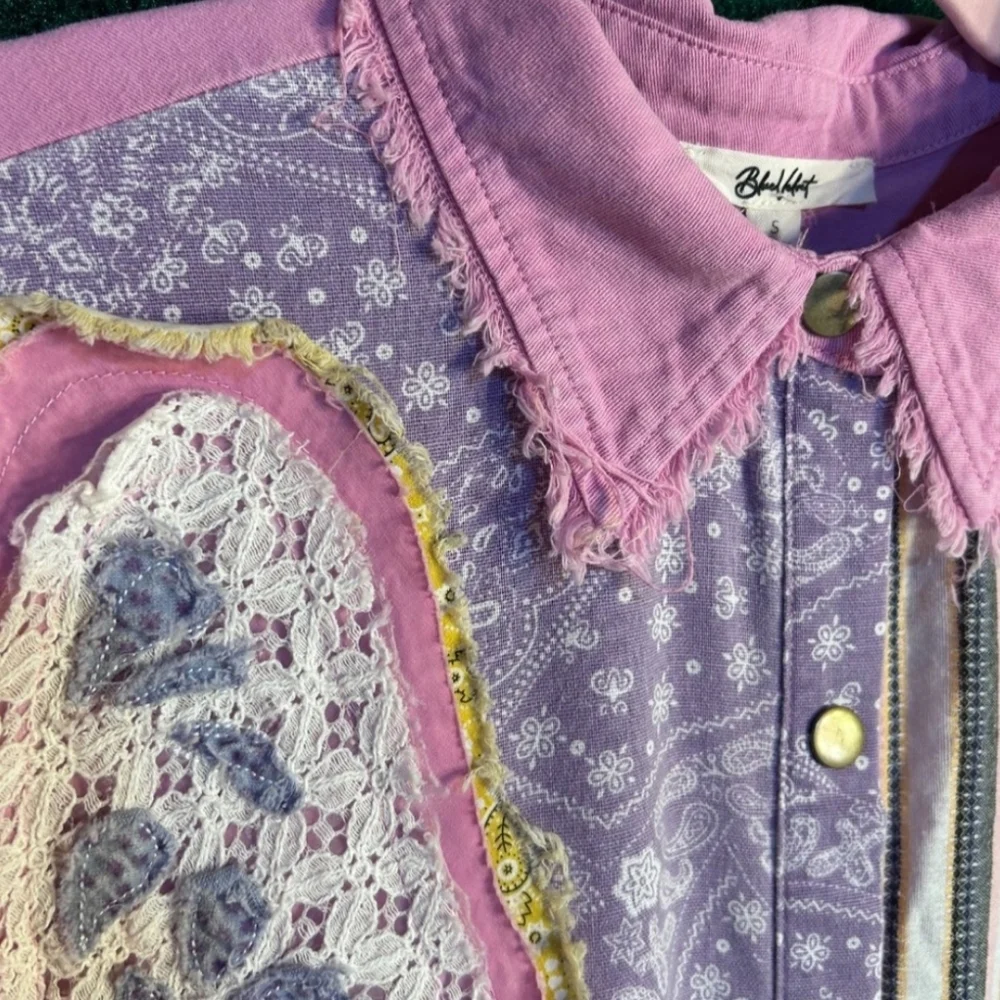 Blue Velvet Pink Butterfly Dreams  Embroidered Patch 🦋 - Picture 6 of 11